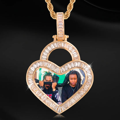 Iced Out Custom Heart Pendant With Picture
