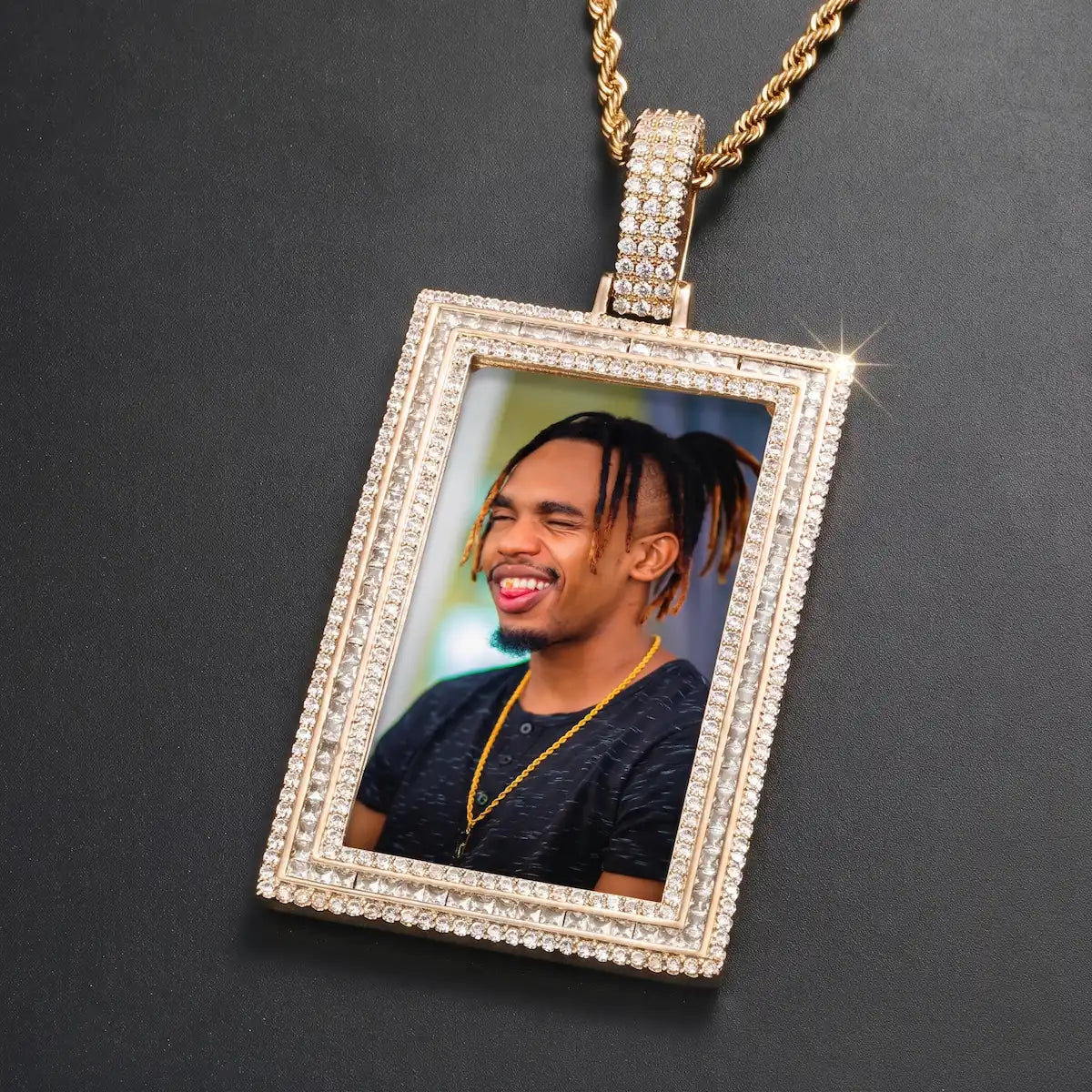 Rectangle Picture Engraved Memory Pendant For Men