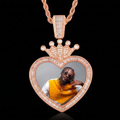 Custom Crown Heart Pendant With Picture