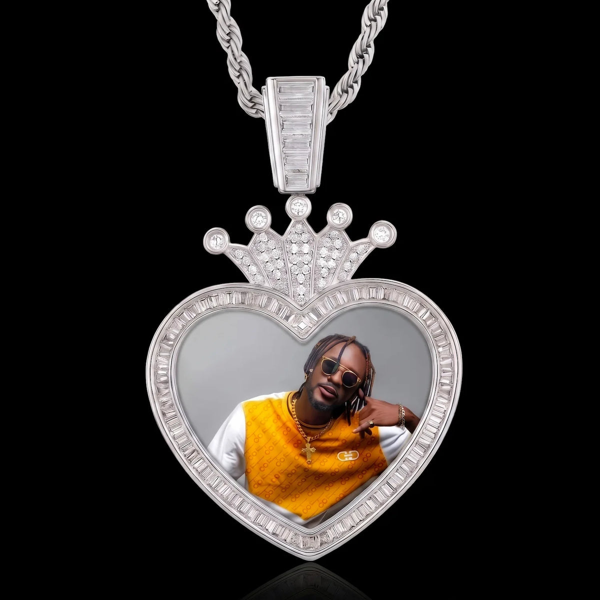 Custom Crown Heart Pendant With Picture