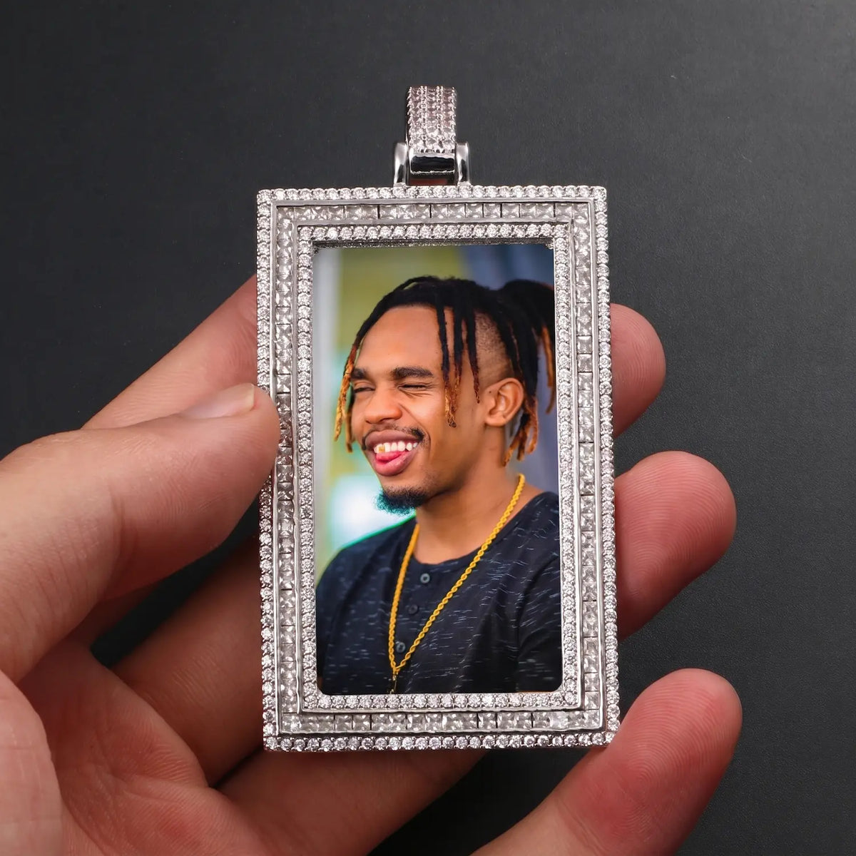 Rectangle Picture Engraved Memory Pendant For Men