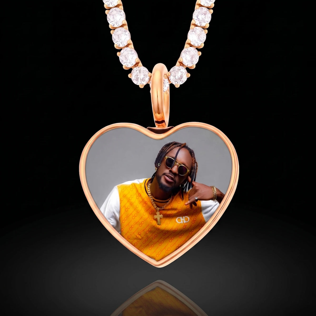 18K Gold Plated Custom Heart Memorial Chain With Picture