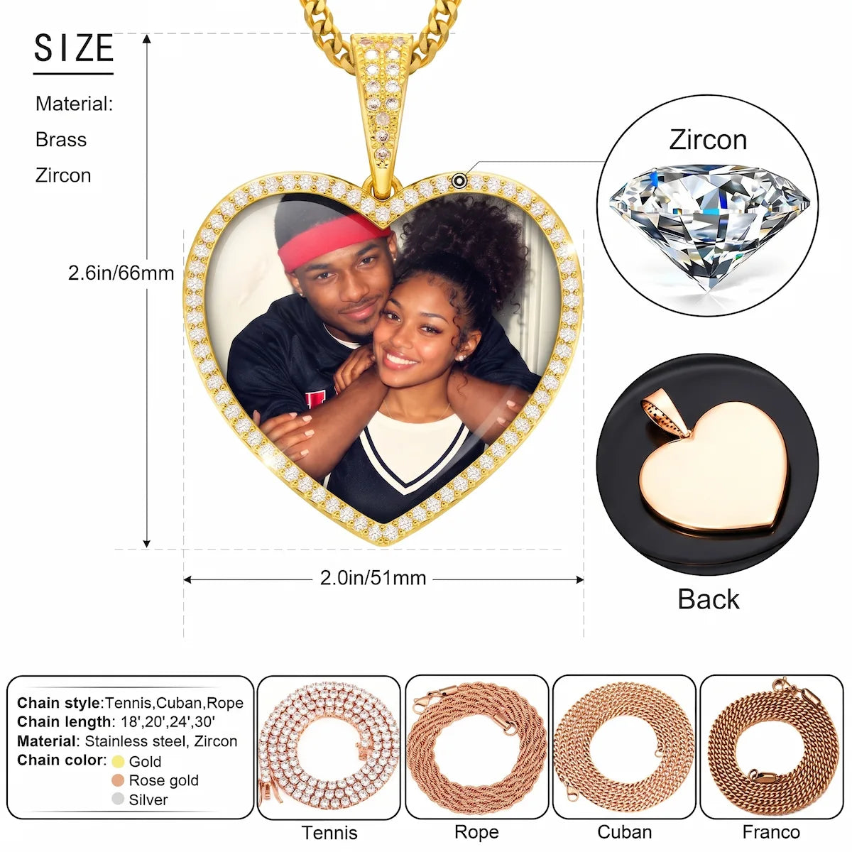 18K Gold Plated Custom Heart Pendant With Picture