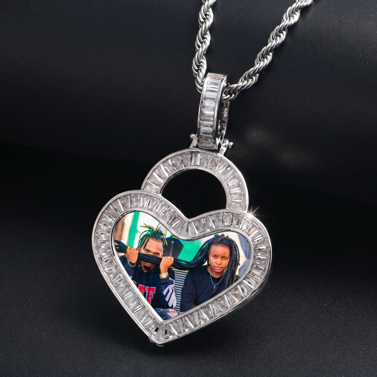 Iced Out Custom Heart Pendant With Picture