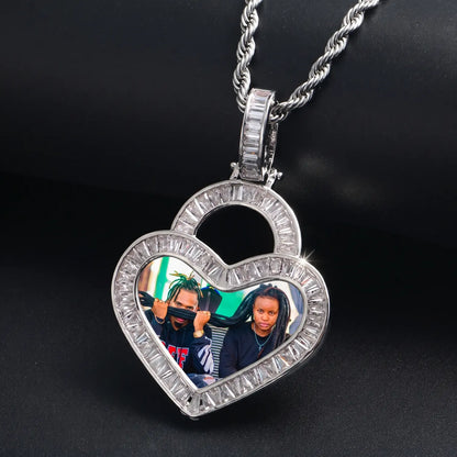 Iced Out Custom Heart Pendant With Picture