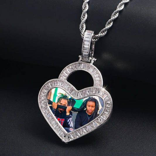 Iced Out Custom Heart Pendant With Picture