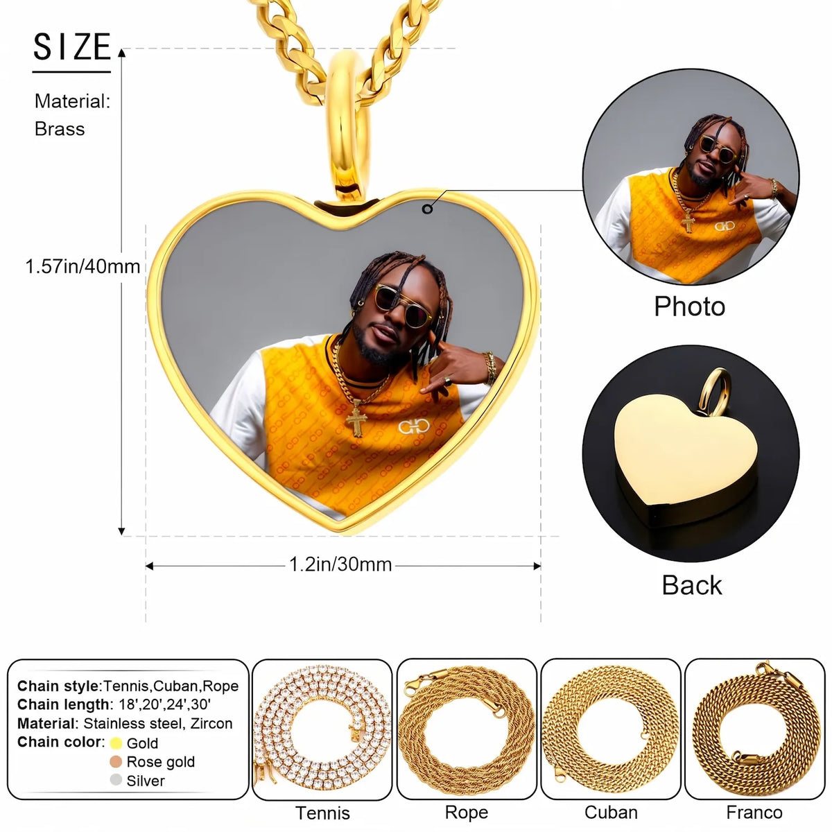 18K Gold Plated Custom Heart Memorial Chain With Picture