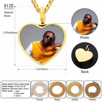 18K Gold Plated Custom Heart Memorial Chain With Picture