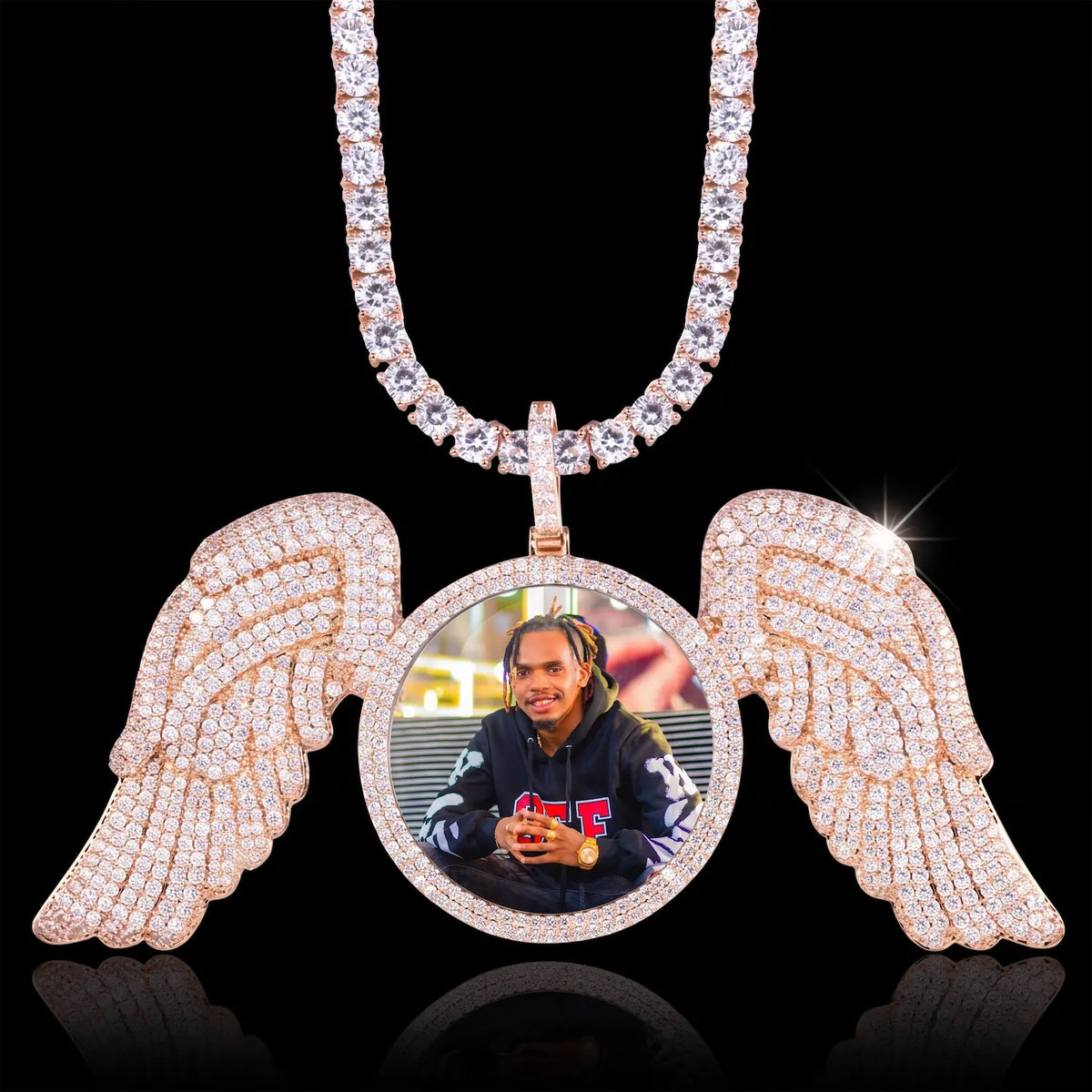 18K Gold Plated Custom Chain with Big Angle Wings Pendant