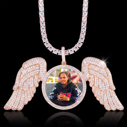 18K Gold Plated Custom Chain with Big Angle Wings Pendant