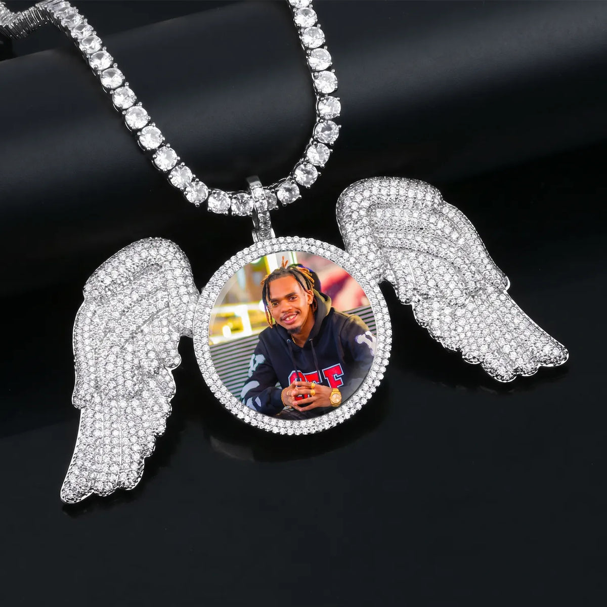 18K Gold Plated Custom Chain with Big Angle Wings Pendant