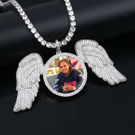 18K Gold Plated Custom Chain with Big Angle Wings Pendant