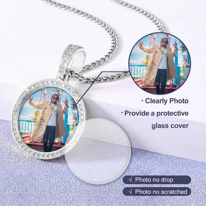 circle picture pendant with a round pendant featuring a photo of a person on a white background