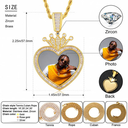 crown heart chain with crown design, with detail view
