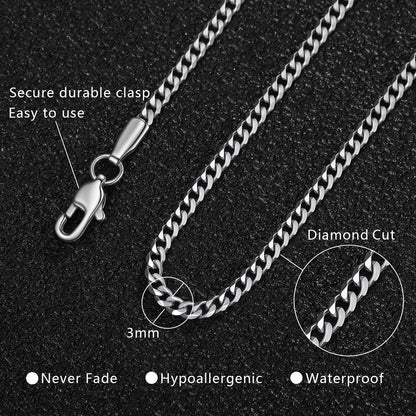close-up of stainless steel Cuban chain necklace clasp lock