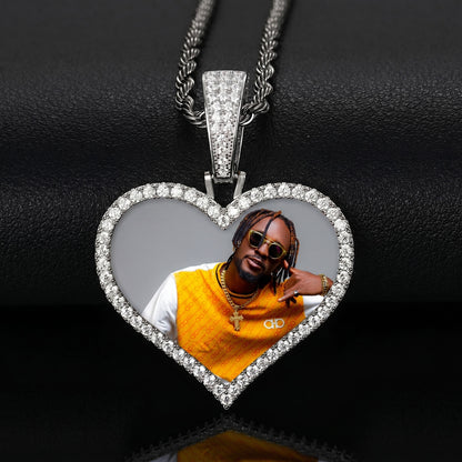 Heart-shaped pendant , Close-up of custom heart photo necklace pendant