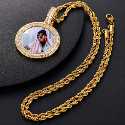 18K gold iced out memorial chain with picture side view