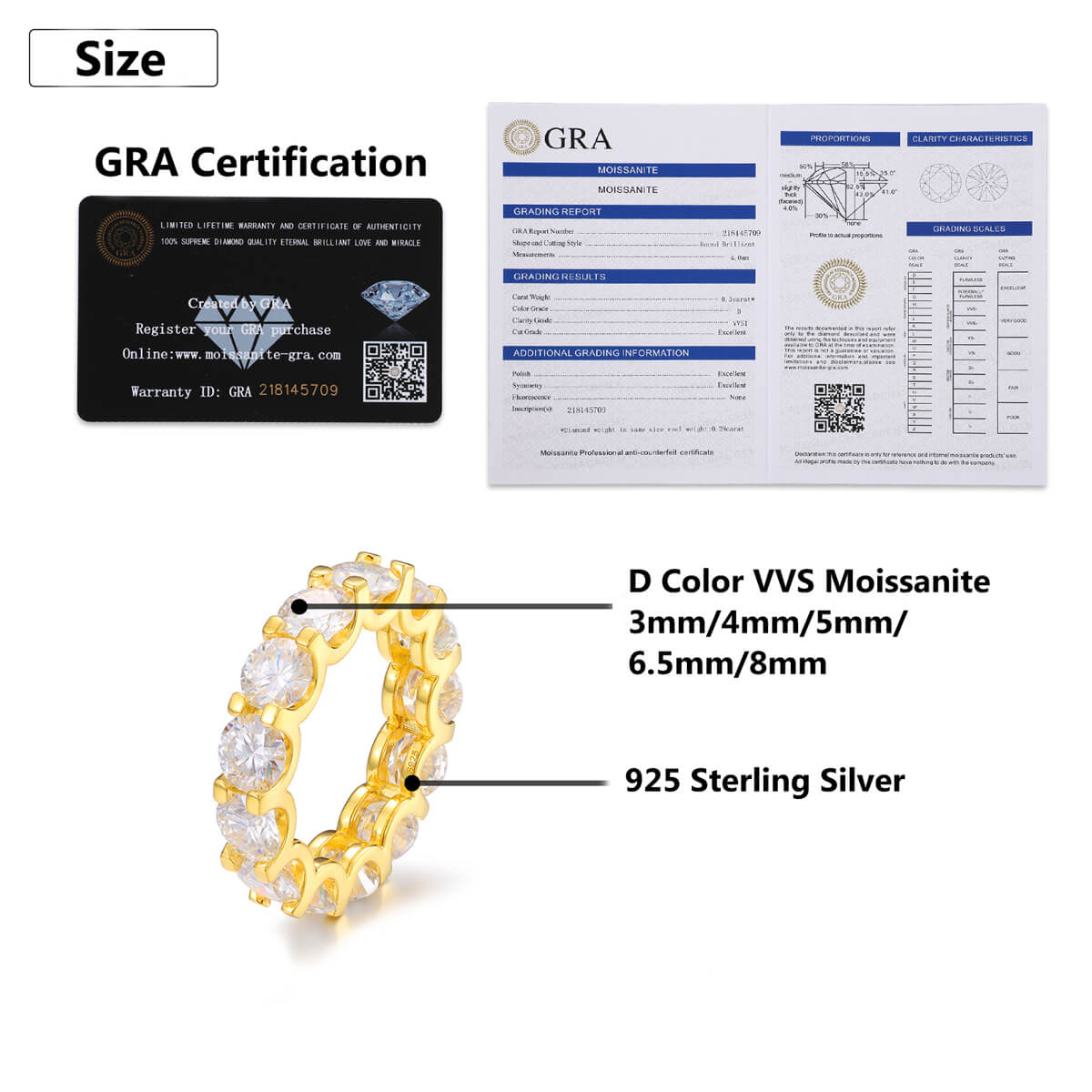 CZ eternity band ring width and size detail from 3mm to 8mm