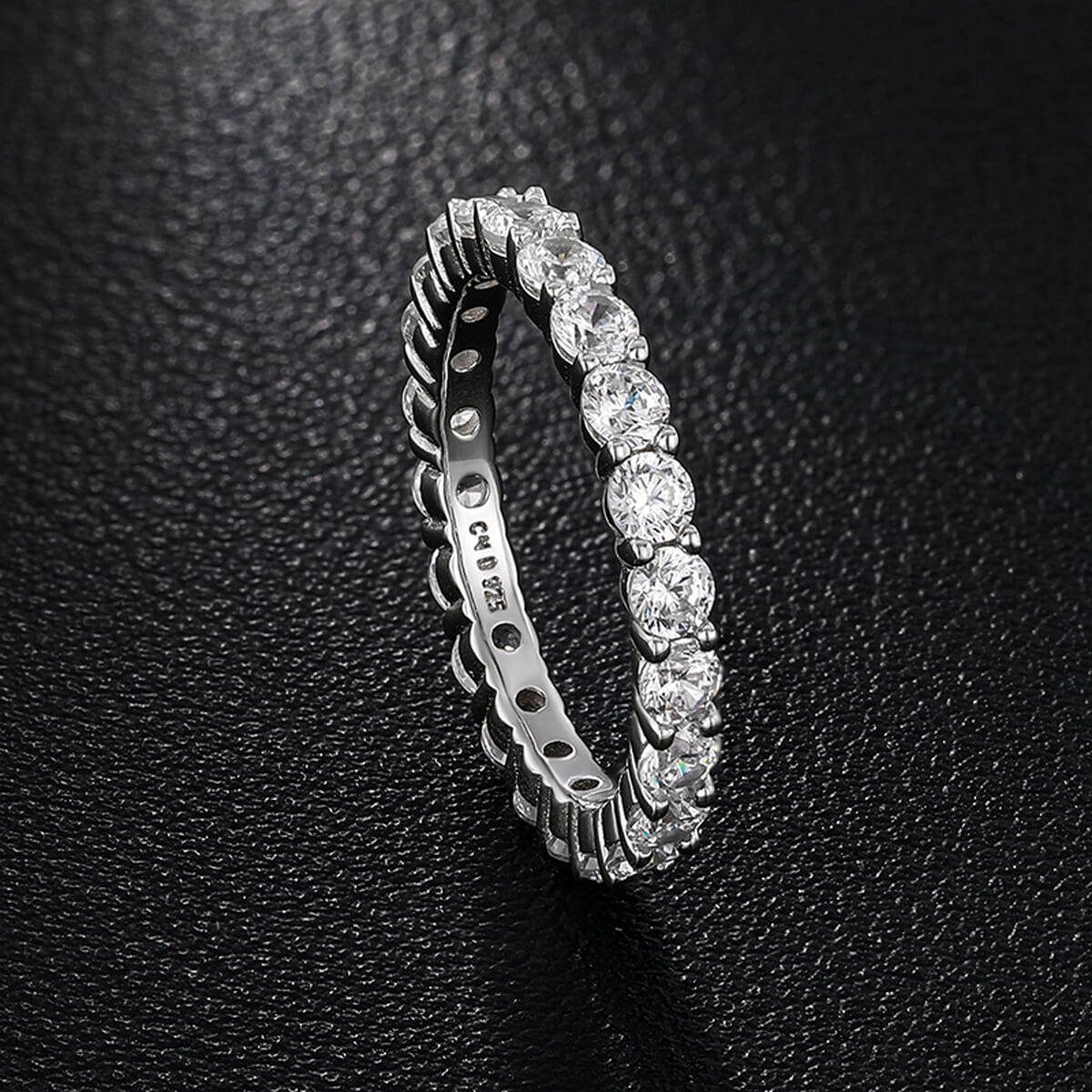 3mm Iced Out Eternity Band Ring in silver featuring sparkling CZ or Moissanite stones with a timeless eternity design.