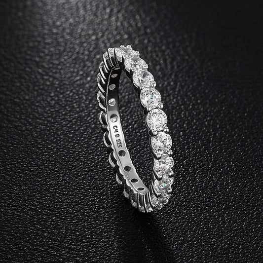 3mm Iced Out Eternity Band Ring in silver featuring sparkling CZ or Moissanite stones with a timeless eternity design.