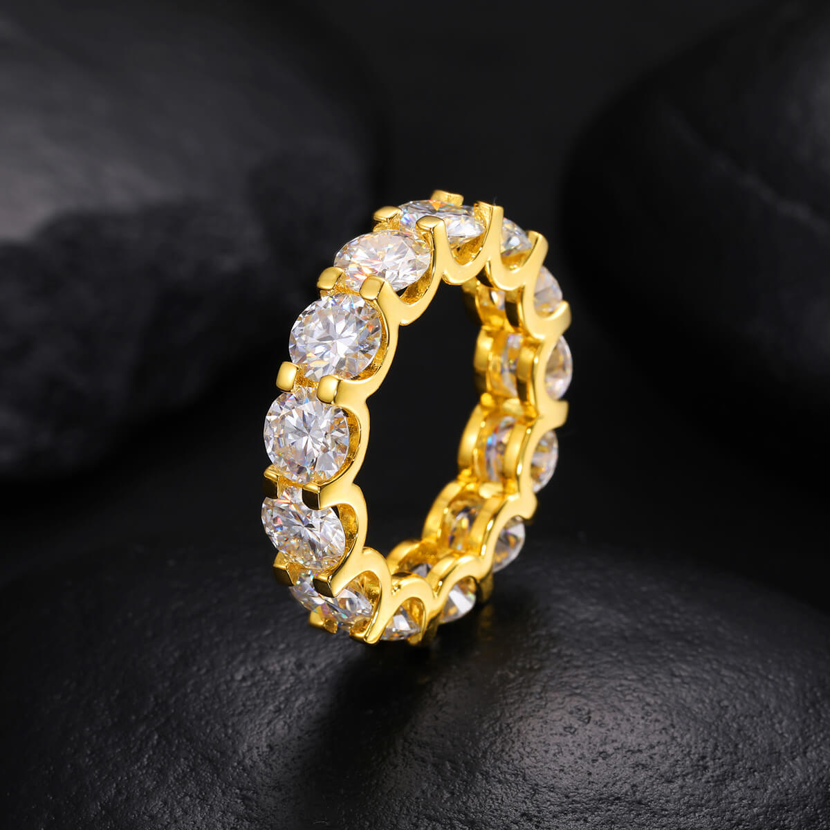 gold CZ eternity band ring with sparkling stones for men and women