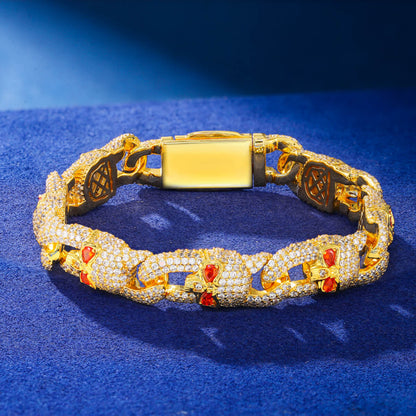 gold Skull Miami Cuban bracelet with detailed skull links