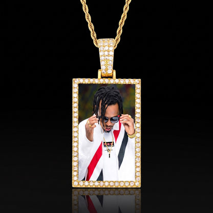 18K gold plated square memorial chain pendant front view