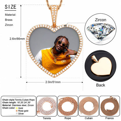 Detailed gold heart picture chain necklace