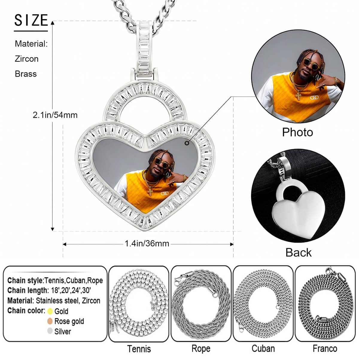Detailed iced out heart chain necklace