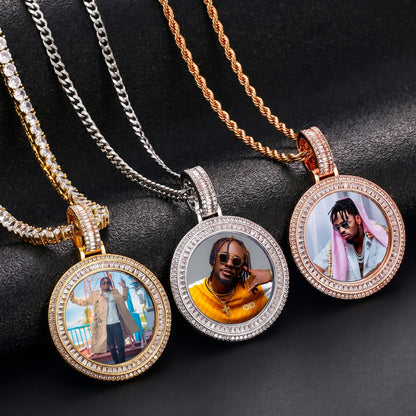 Side angle of iced out memorial pendant, Necklace with Picture