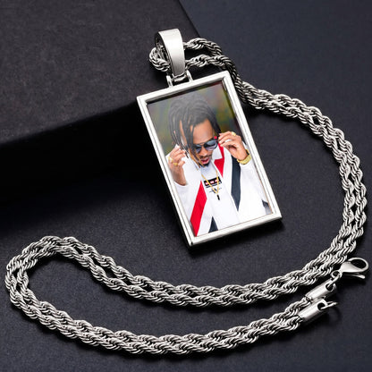 Custom iced out picture pendant for men, side view