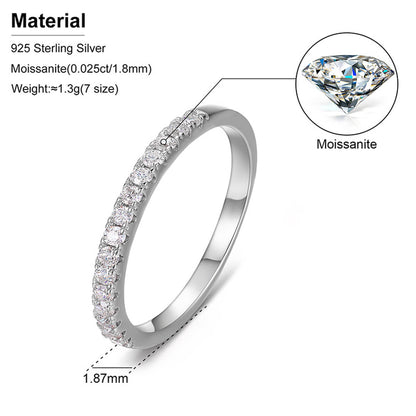Micro Pavé Half Eternity Wedding Ring specifications featuring 23 white Moissanite stones and 0.23 carat total stone weight.