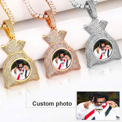 Side angle of all colour money bag picture pendant