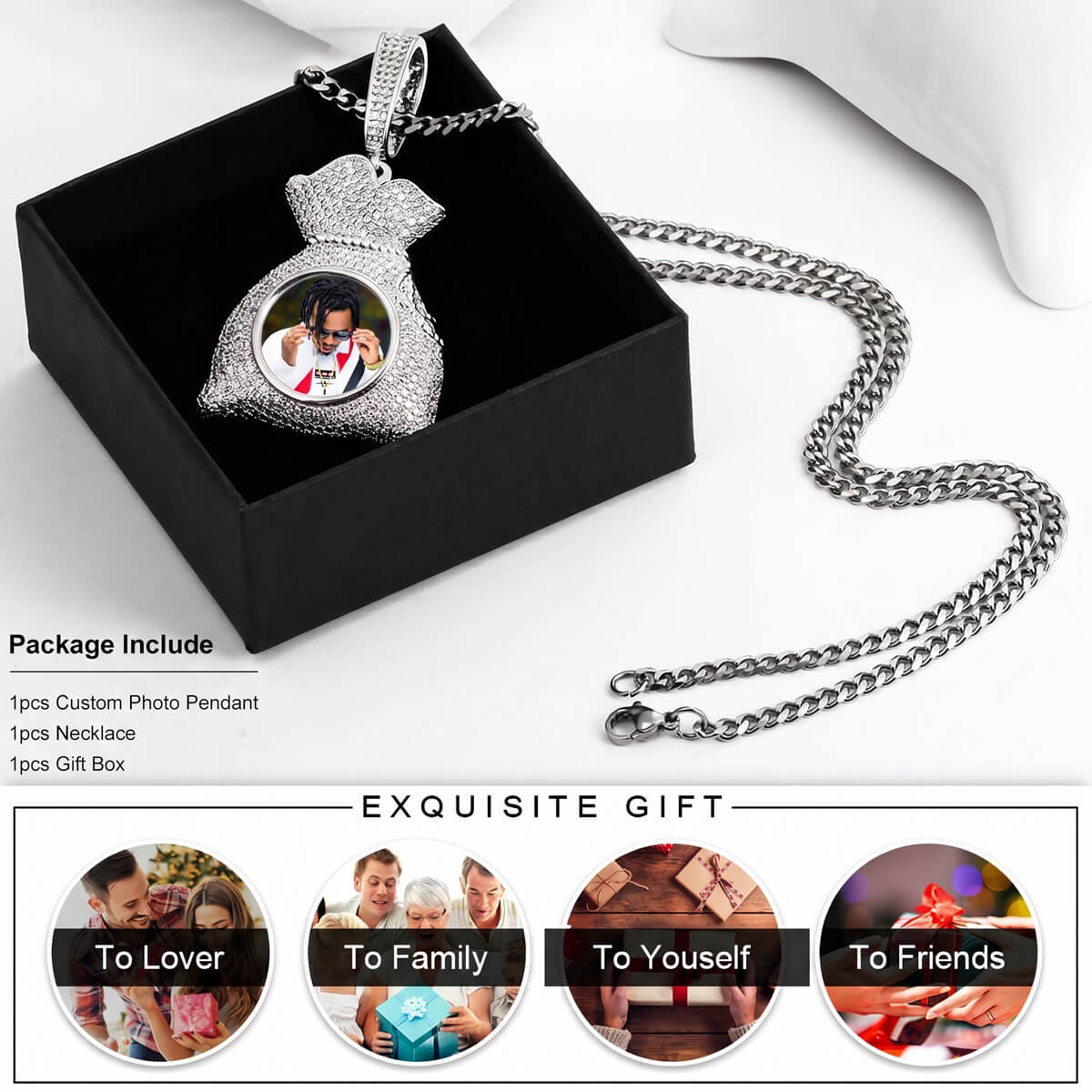 money bag picture chain for gift, personalized photo pendant