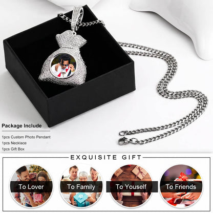 money bag picture chain for gift, personalized photo pendant