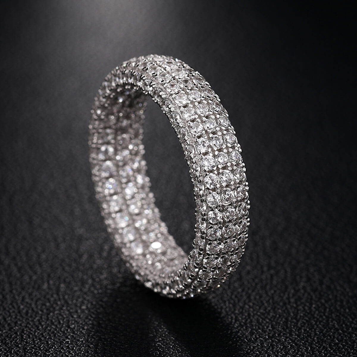 Rapper Chains 6mm Micro Pave Engagement Ring in 925 Sterling Silver featuring white round cut Moissanite stone and sparkling pave setting