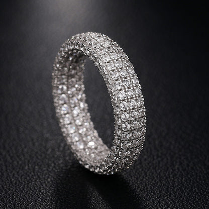 Rapper Chains 6mm Micro Pave Engagement Ring in 925 Sterling Silver featuring white round cut Moissanite stone and sparkling pave setting