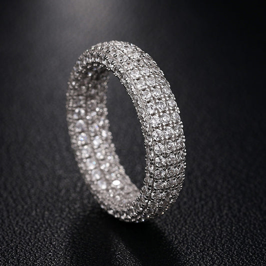 Rapper Chains 6mm Micro Pave Engagement Ring in 925 Sterling Silver featuring white round cut Moissanite stone and sparkling pave setting