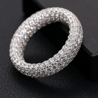 Side view of Rapper Chains 6mm Micro Pave Engagement Ring in sterling silver showing pave stone setting and polished silver band