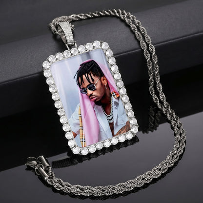 Side angle of custom rectangle memory pendant