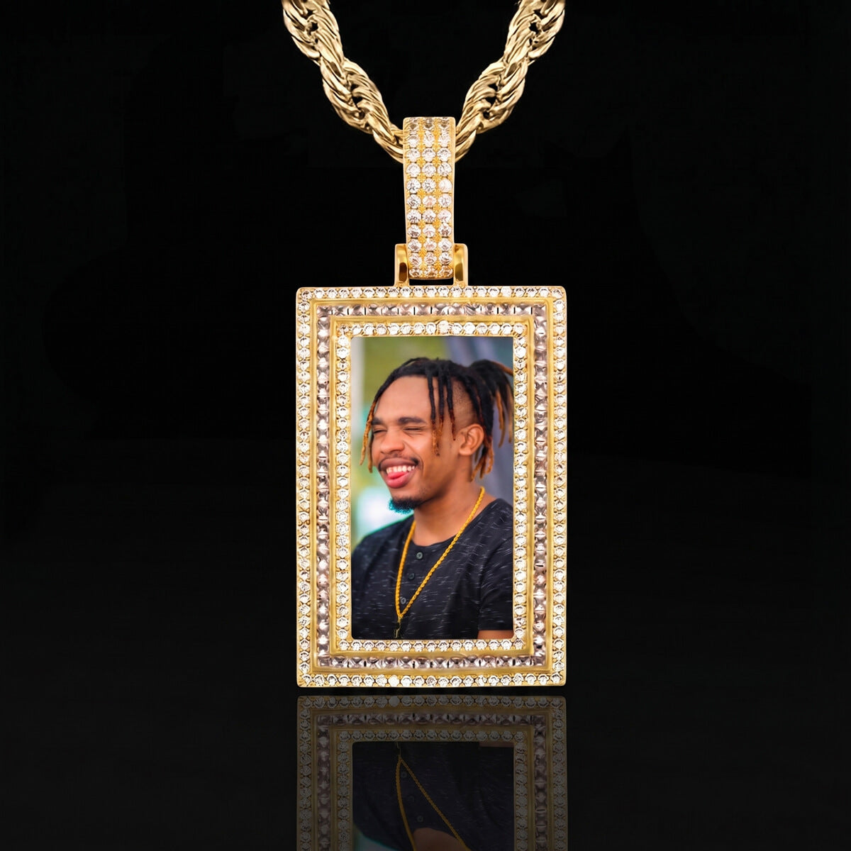 Rectangle picture engraved memory pendant front view