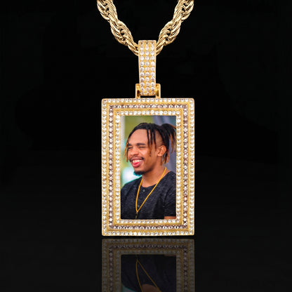 Rectangle picture engraved memory pendant front view