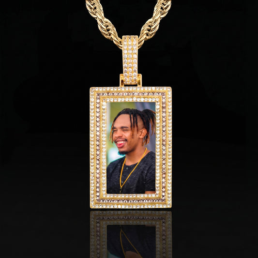 Rectangle picture engraved memory pendant front view