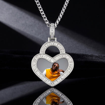 Iced out heart pendant with picture front view,