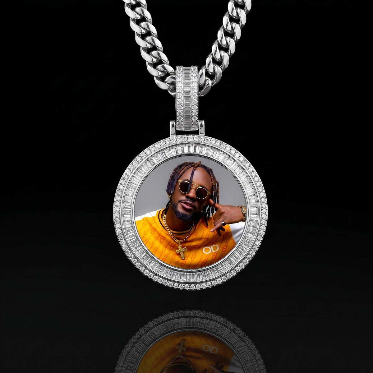 silver custom iced out memorial chain with personalized picture necklace