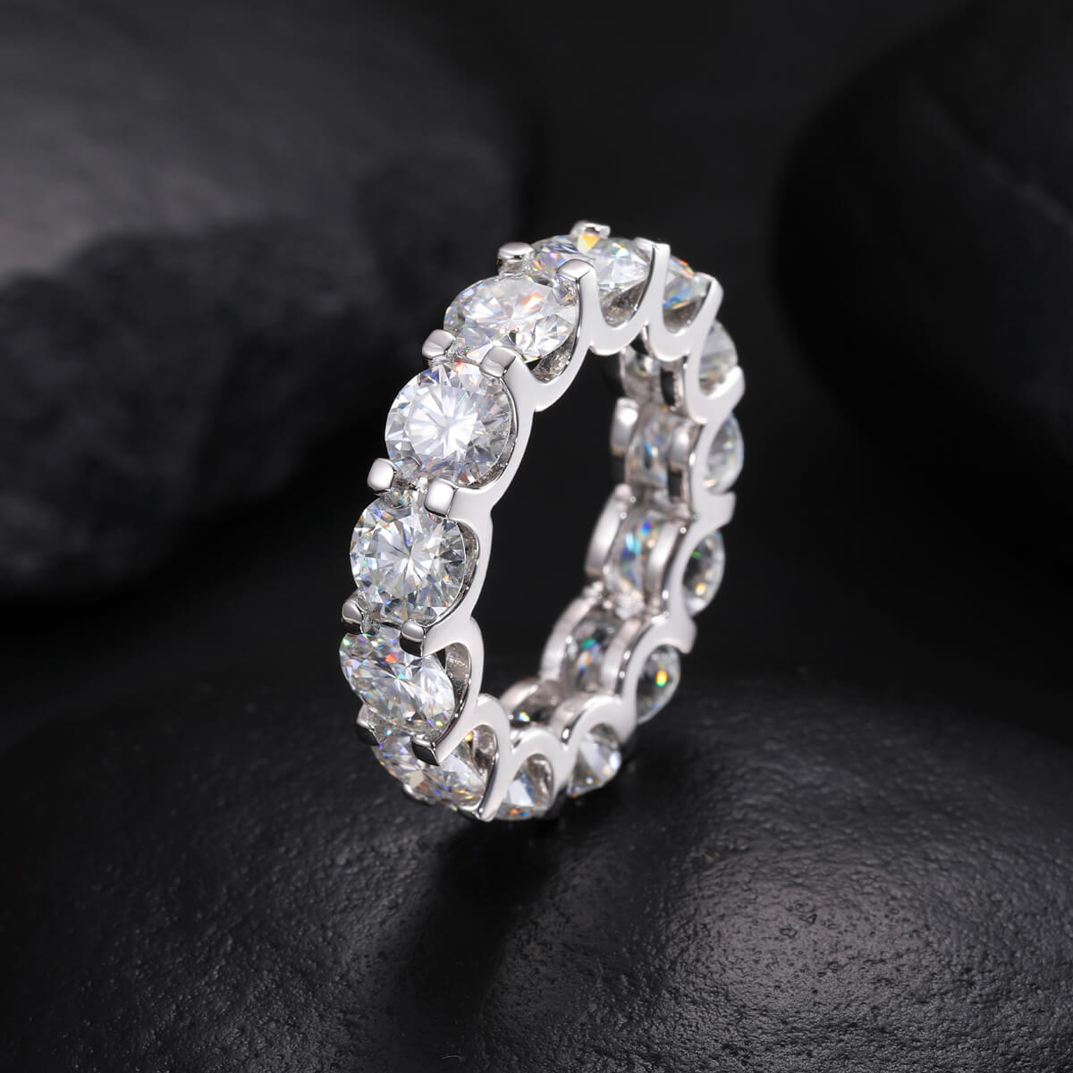 silver CZ eternity band ring with continuous sparkling stones