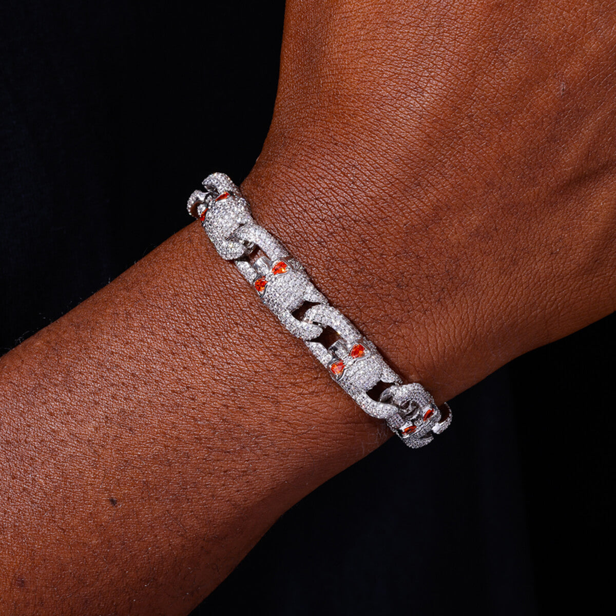 man wearing silver Skull Miami Cuban bracelet