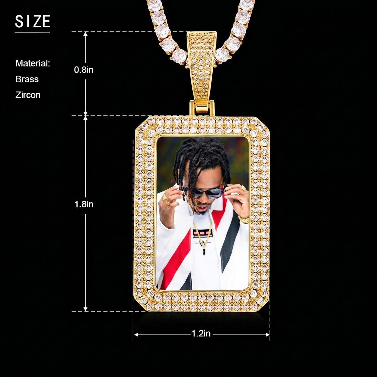 Detailed iced out square chain necklace