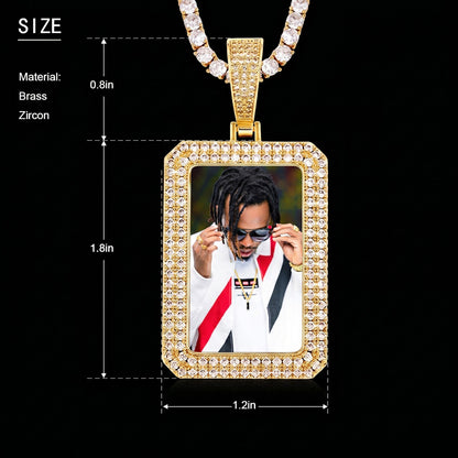 Detailed iced out square chain necklace