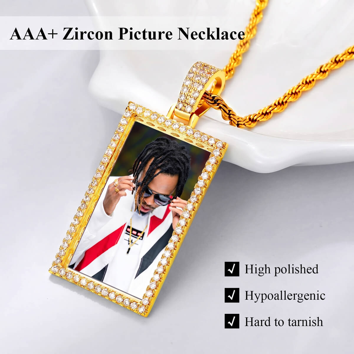 necklace with picture inside with a photo pendant on a white background